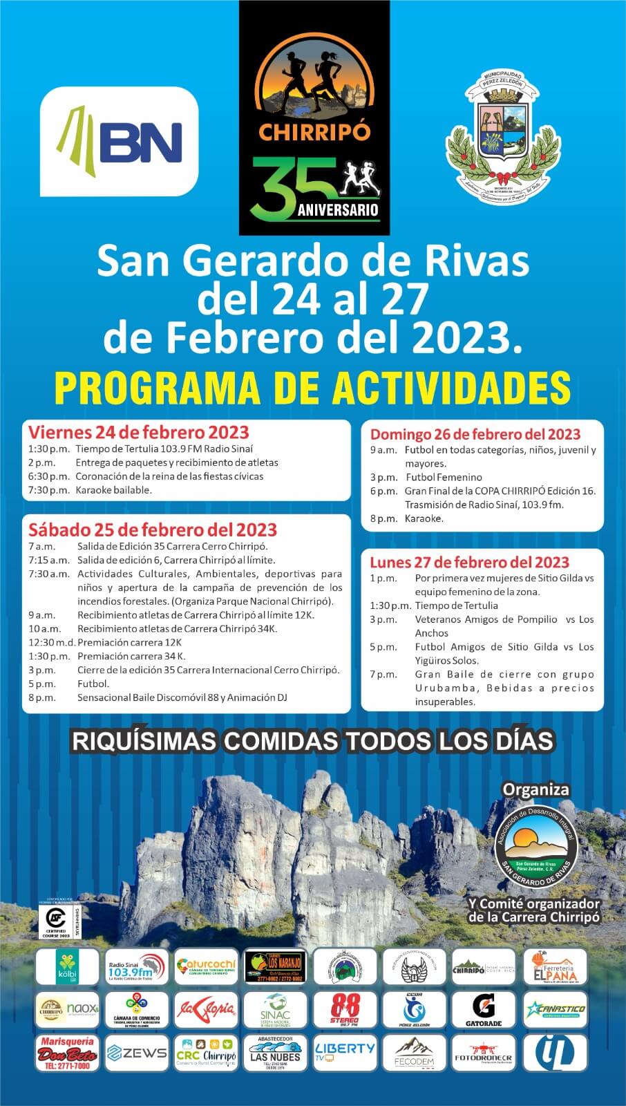 Calendario de actividades Carrera Chirripó 2023
